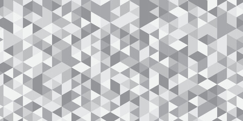 Gray and white polygonal background. seamless geometric pattern square shapes low polygon backdrop background. Abstract geometric wall tile and metal cube background triangle wallpaper. 