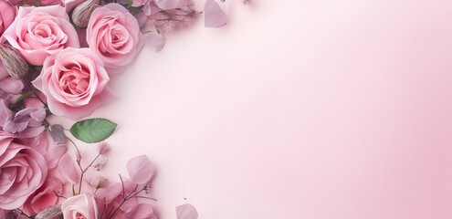 Blank pink paper decorated with pink roses. generative AI