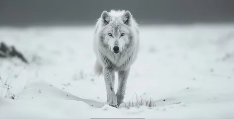 Deurstickers wide angle view full body of white wolf in snow, region fox in the snow © Kashif Ali 72