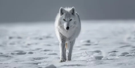 Deurstickers wide angle view full body of white wolf in snow © Kashif Ali 72