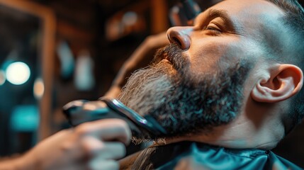 Precision Barber Grooming: Masterful Beard Shaping with Electric Clippers - obrazy, fototapety, plakaty