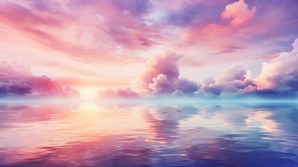 Fototapeta premium Drawing beach on sunset sky background. Summer vacation. Generative ai.