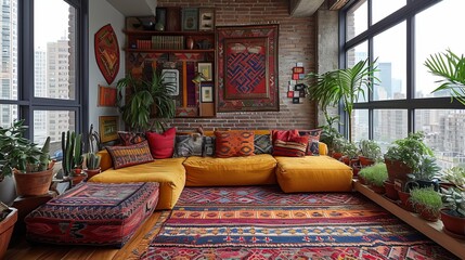 Interior of the room. Eclectic style. Living room
