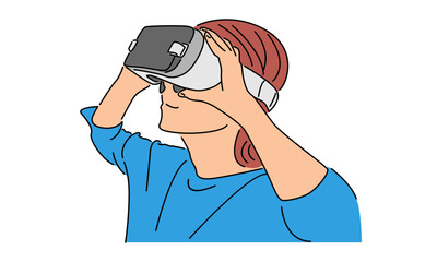 line art color of woman in glasses virtual reality device