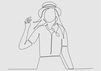 continuous line illustration of woman in hat