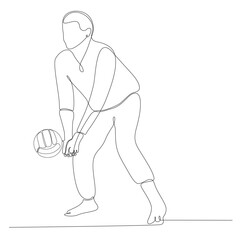 Continuous line drawing of male professional volleyball player isolated with ball. Athlete, sport, action, exercise, healthy lifestyle, training, fitness concept