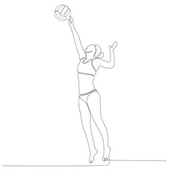 Continuous line drawing of female professional volleyball player isolated with ball. Athlete, sport, action, exercise, healthy lifestyle, training, fitness concept
