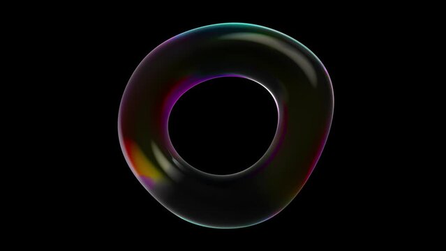 Ring shaped like donut and RGB light on black background. Animation Seamless loop, 3d render.
