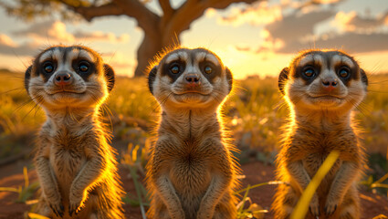 three meerkats on the ground - Powered by Adobe
