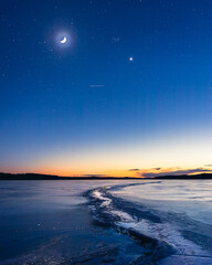 blue moment and frozen lake