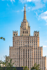 The view on the residential Stalinist high-rise building on Kudrinskaya Square. It is the one of seven Stalinist skyscrapers built in 1947-1954.