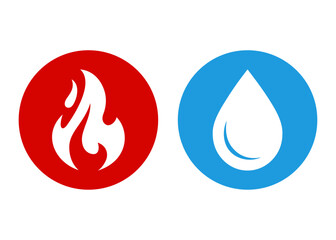 Fire and water sign symbol. Drop of water and burning flame icon isolated on a white background