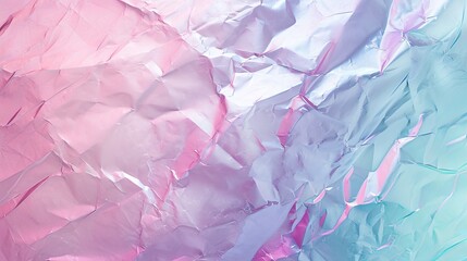 Crumpled iridescent foil as a modern abstract background. Colourful holographic texture. AI generated image. 