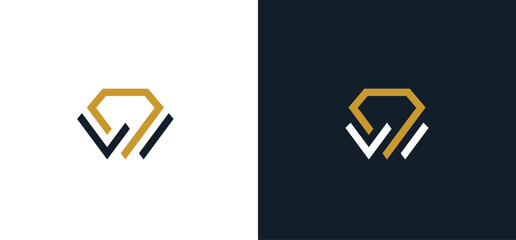 initial Letter W Diamond Logo Concept icon sign symbol Element Design. Jewellery, Gem, Jewelry Logotype. Vector illustration template - obrazy, fototapety, plakaty