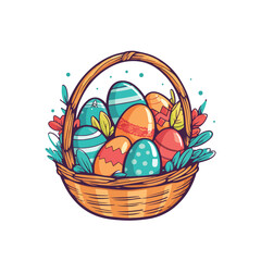 Easter eggs in basket isolated vector design