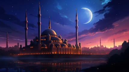 mosque at ramadan night with beautiful sky