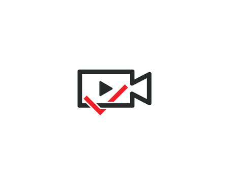 Video Check Camera Logo Concept sign icon symbol Design Element. Tick, Player Logotype. Vector illustration template