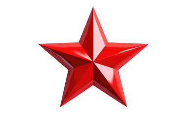Obraz premium Glossy red 3D star icon, metallic geometric star symbol, festive holiday decoration graphic for badges and awards isolated on Transparent Background