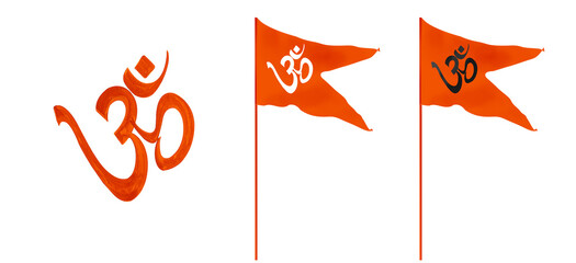 Om symbol, OM Flag flying with white and black om symbol for ayodhya ram mandir - obrazy, fototapety, plakaty