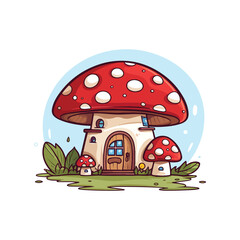 fly agaric mushroom cartoon house in the forest isolated vector design