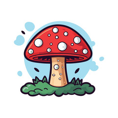 Fly agaric or amanita mushrooms in the grass engraving style. red cartoon mushrooms Vector illustration