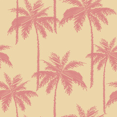 Fototapeta na wymiar Vintage tropical seamless pattern with hand drawn scribble palm tree