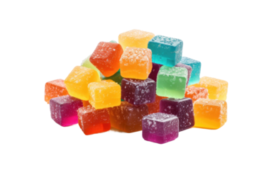 Indulge in a Tropical Symphony with Fruit Flavored Gummies Candy on White or PNG Transparent Background.