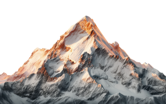 A Majestic Mountain Peak at Sunrise, Nature Grandeur Unveiled in Morning Light on White or PNG Transparent Background.