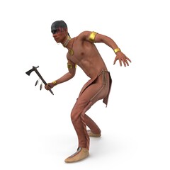 Native American Iroquois Holding a Tomahawk. Has a war paint. 3D rendering
