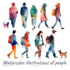 優しい色彩の人々の水彩イラストセット - obrazy, fototapety, plakaty