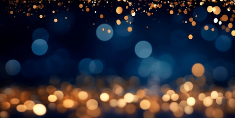 Blue and gold Abstract background with fireworks and bokeh, graphic resources. stars and circles in...