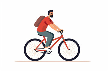 A young man on a bicycle. Smiling happy boy rides a bike. Outdoor activity, healthy leisure lifestyle concept. Male character flat vector illustration isolated on white background.