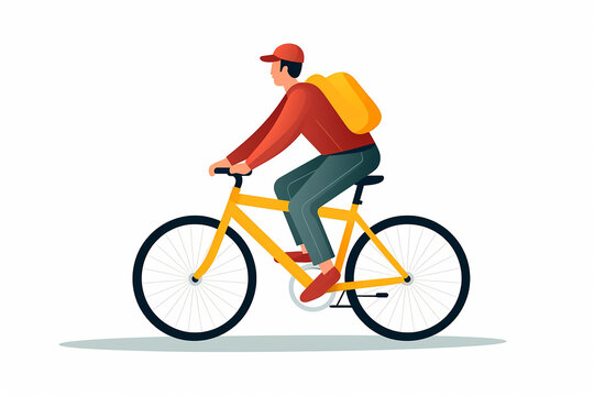 A young man on a bicycle. Smiling happy boy rides a bike. Outdoor activity, healthy leisure lifestyle concept. Male character flat vector illustration isolated on white background.