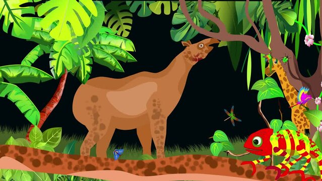 indricotherium giant ice age animal animation green jungle plants  background