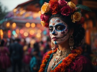 portrait of young women Day of the Dead. Generative AI