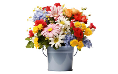 Bucket with Flowers, a Cascade of Blooms Embracing Elegance and Beauty on White or PNG Transparent Background.