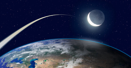 Long Exposure Night Time Rocket Launch - Planet Earth with a spectacular sunset 