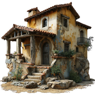 Adobe House Isolated on Transparent or White Background, PNG