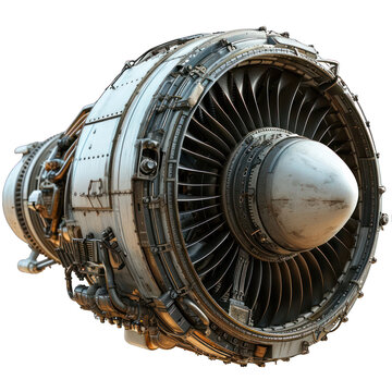 Aircraft Engine Isolated on Transparent or White Background, PNG