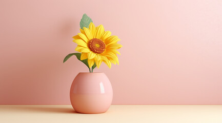sunflower in vase on pink background, valentine day background