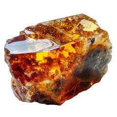 Amber Resin Piece Isolated on Transparent or White Background, PNG