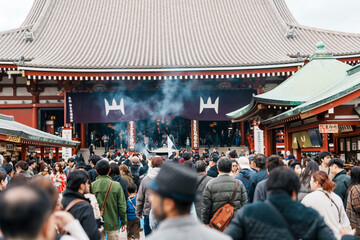 Sensoji or Asakusa Kannon Temple is a Buddhist temple located in Asakusa. It is one of Tokyo most colorful and popular temple. Landmark for tourist attraction. 