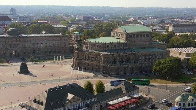 Cityscape Dresden Zwinger, Church, Opera at Elbe. Beautiful aerial top view flight drone shot footage from above
4k high quality footage