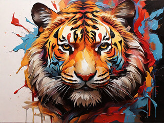 Colorful Tiger's Head in Abstract Art 
