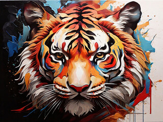 Colorful Tiger's Head in Abstract Art 
