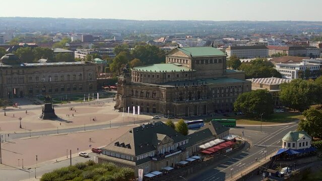 Cityscape Dresden Zwinger, Church, Opera at Elbe. Magic aerial top view flight panorama orbit drone
4k high quality footage