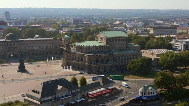 Cityscape Dresden Zwinger, Church, Opera at Elbe. Best aerial top view flight ascending drone
4k high quality footage