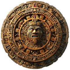 Aztec Calendar Isolated on Transparent or White Background, PNG