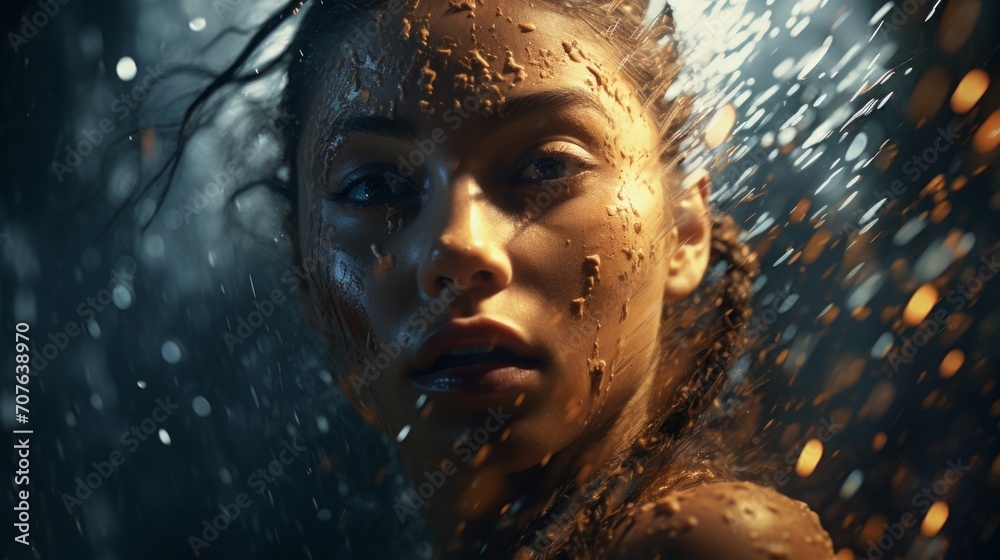 Poster Unique textures and layers blending seamlessly into an woman's face Generative AI