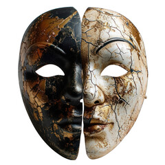 Two Masks - Comedy and Tragedy Isolated on Transparent or White Background, PNG